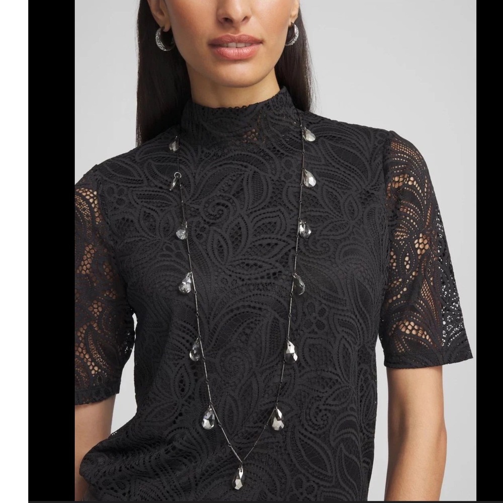 Chicos Black Lace‎ Mock Neck Elbow Sleeve Top Paisley Lined 570377818 NEW - Picture 10 of 10